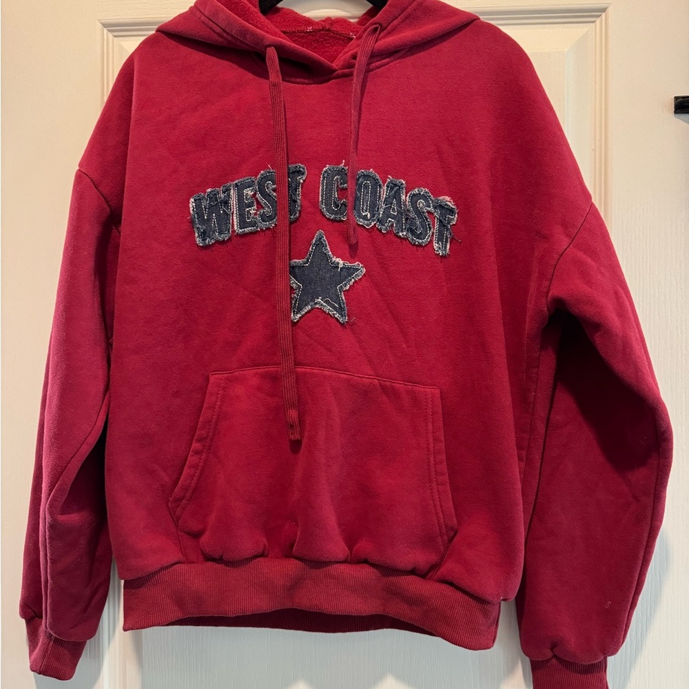 Edikted Maroon West Coast Hoodie with Navy Star Patch